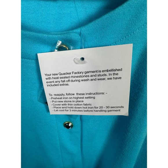 NWT Quaker Factory Medium Top Cardigan Flamingos Blue Button Up 3/4 Sleeve - Picture 5 of 15